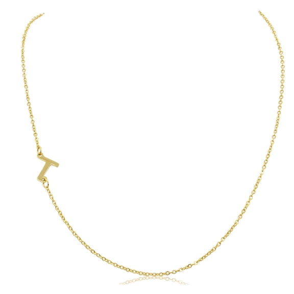 SuperJeweler T Initial Necklace for Women, Sideways Gold Necklace, 16"