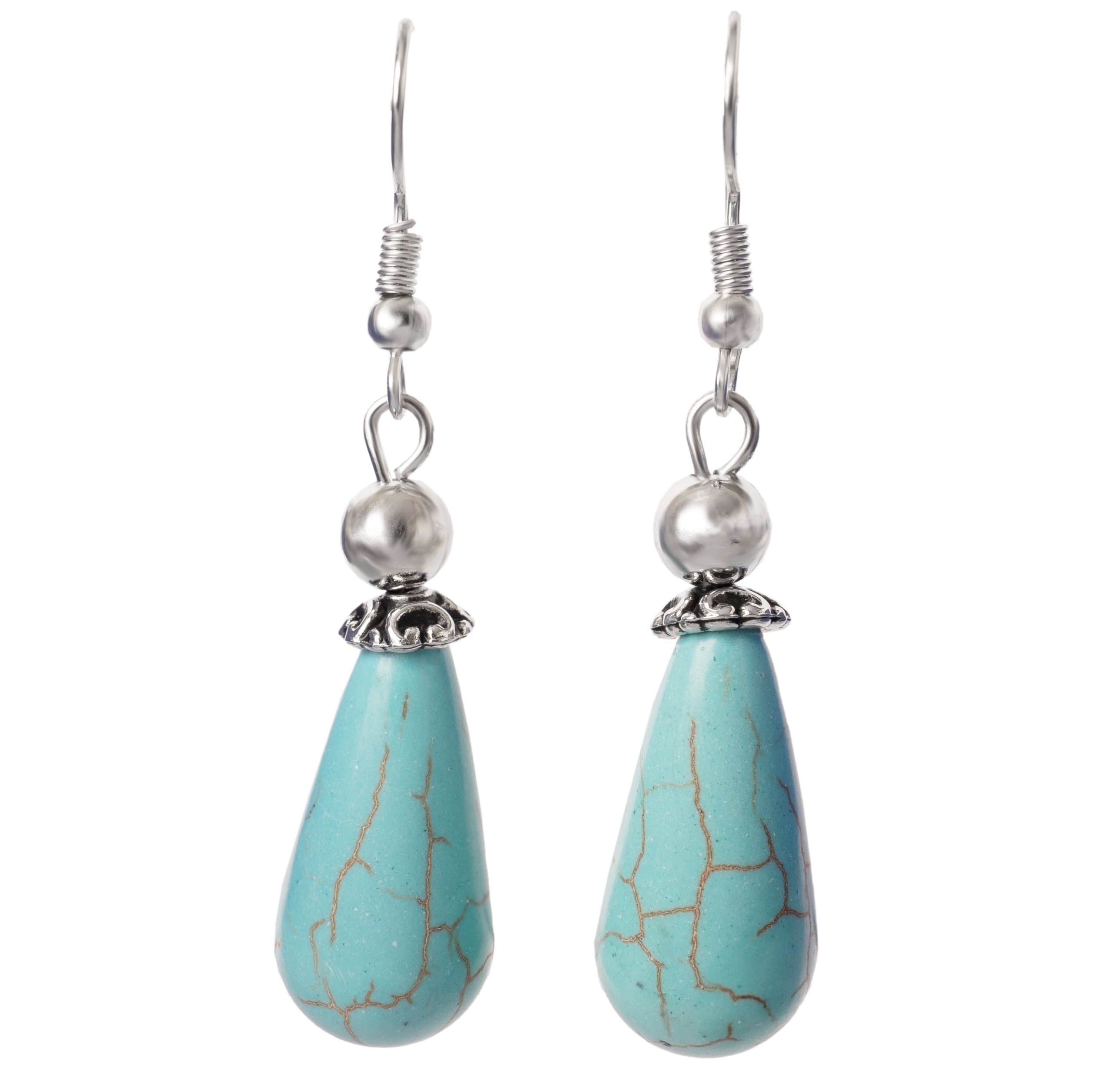 SUPERJEWELER Turquoise Earrings, Turquoise Drop Earrings, Dangles 2 inches in Silver for Women
