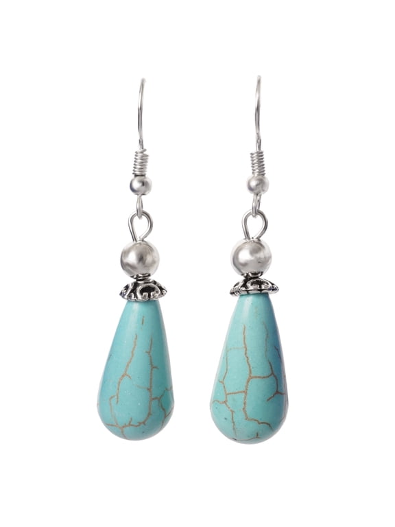 Turquoise Earrings, Turquoise Drop Earrings, Dangles 2 inches in Silver for Women