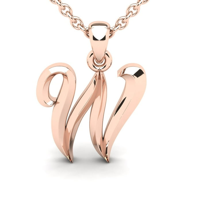 SuperJeweler W Initial Necklace In Heavy 14 Karat Rose Gold With