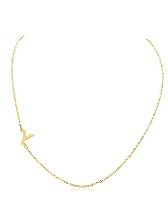 Y Initial Necklace for Women, Sideways Gold Necklace, 16"