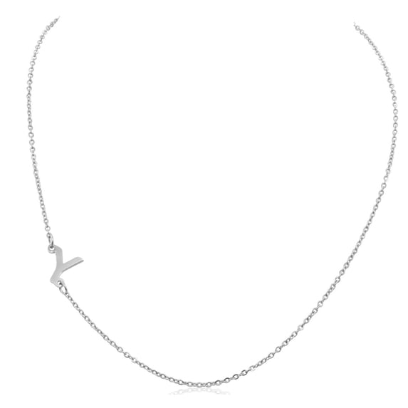 SuperJeweler Y Initial Necklace for Women, Sideways Silver Necklace, 16"