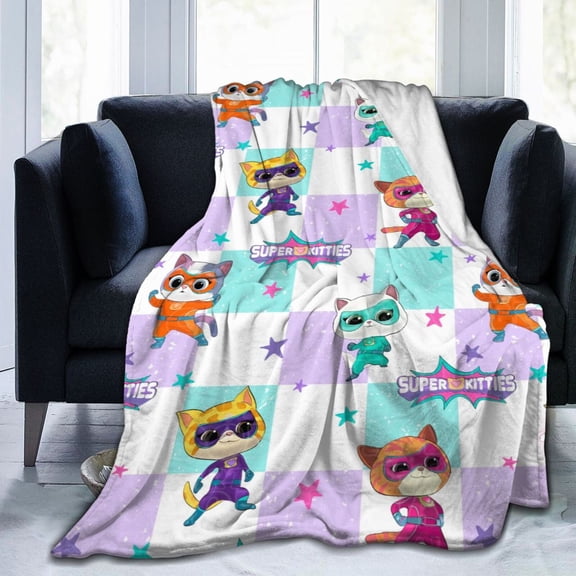 SuperKitties Cartoon Blanket Ultra Soft Flannel Throw Blanket Warm Cozy Fleece Blankets Gifts for Kids Boys Girls Travelling Camping Sofa Bed 80"x60"