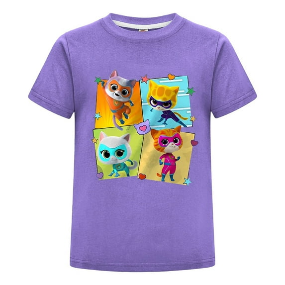 SuperKitties Cat Hero Shirt for Kids – Cartoon Character Tee – Girls Boys Summer T-Shirt – Comfortable Cotton Outfit – Top for Casual Playtime
