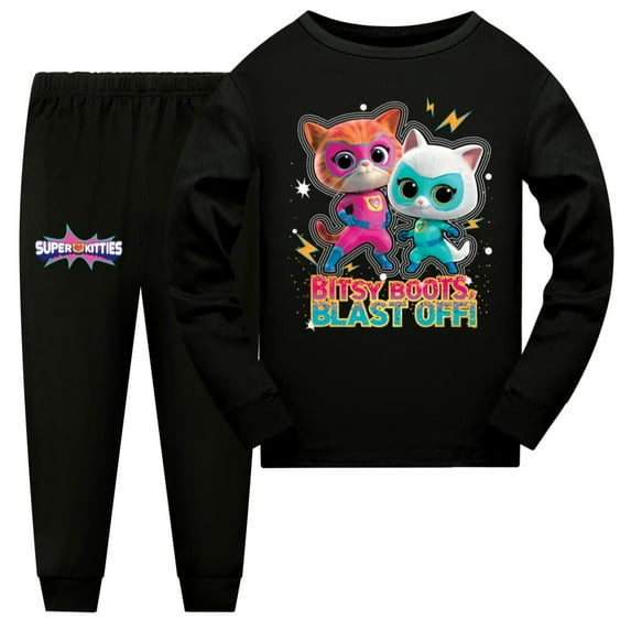 SuperKitties Girls' Pajama Set Boys' Long Sleeve Home Casual Clothing Suitable for 3-10 Years Old