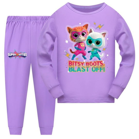 SuperKitties Girls' Pajama Set Boys' Long Sleeve Home Casual Clothing Suitable for 3-10 Years Old