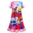 thumbnail image 1 of SuperKitties Girls' Round Neck Short Sleeve Cartoon Ruffle edge Sleeping Skirt Dress Long Skirt Suitable for 3-10 Years Old, 1 of 2