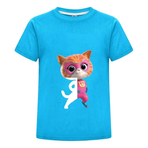SuperKitties Short Sleeve T-Shirt for Kids – Cute Cartoon Cat Hero Tee for Girls Boys – Summer Cotton Graphic Top – Toddler Birthday Outfit – Play Shirt Ages 2-12