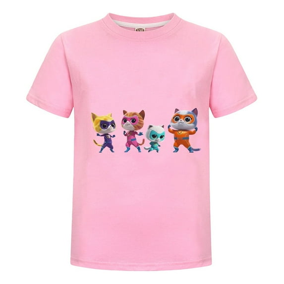 Kids T-Shirt with Super Kitties Design – Short Sleeve Cartoon Tee – Fun Cat Hero Outfit for Girls Boys – Summer Comfortable Cotton Top