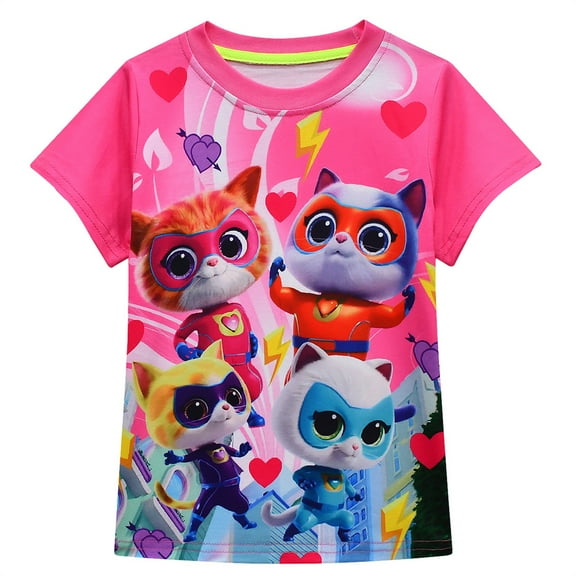 SuperKitties girls' T-shirt with cartoon fashion elements for movies, TV games, and girls, suitable for children aged 3-10