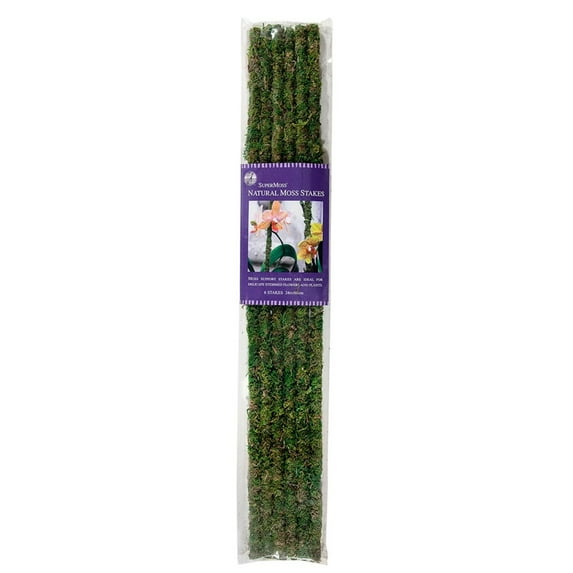 SuperMoss Natural Moss Plant Stakes – Garden Stakes, Green, 24" (Pack of 6)