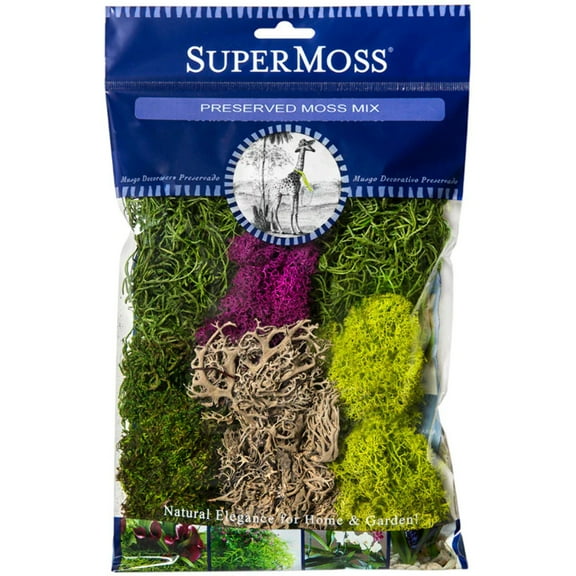 SuperMoss Preserved Moss Mix, Mixed Colors, Approx. 2oz - Mix Includes Spanish Moss, Reindeer Moss, Sheet Moss and Lichen Parmelia