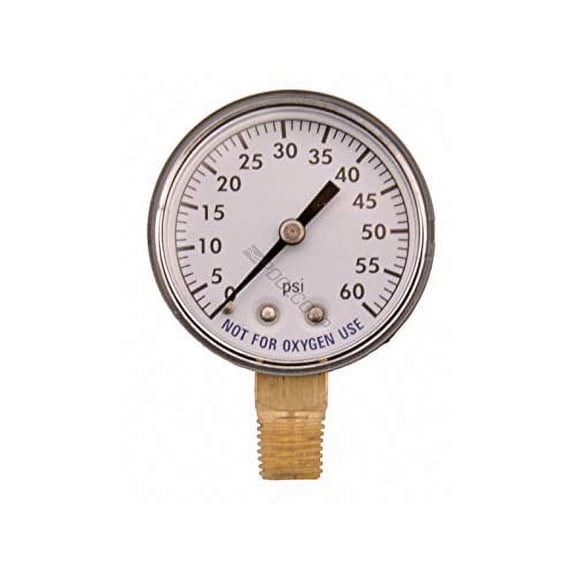 SuperPro 81060BU Universal 2" 0-60 PSI Pool & Spa Pressure Gauge With 1/4" Bottom Mount