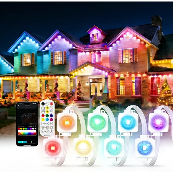 SuperRGB Permanent Outdoor Lights 50FT, Smart RGBIC Eave Lights, Multiple Scene Modes for Outdoor Decor, IP67 Waterproof for House Roof, Christmas, Holiday, Daily & Pool Party Decor