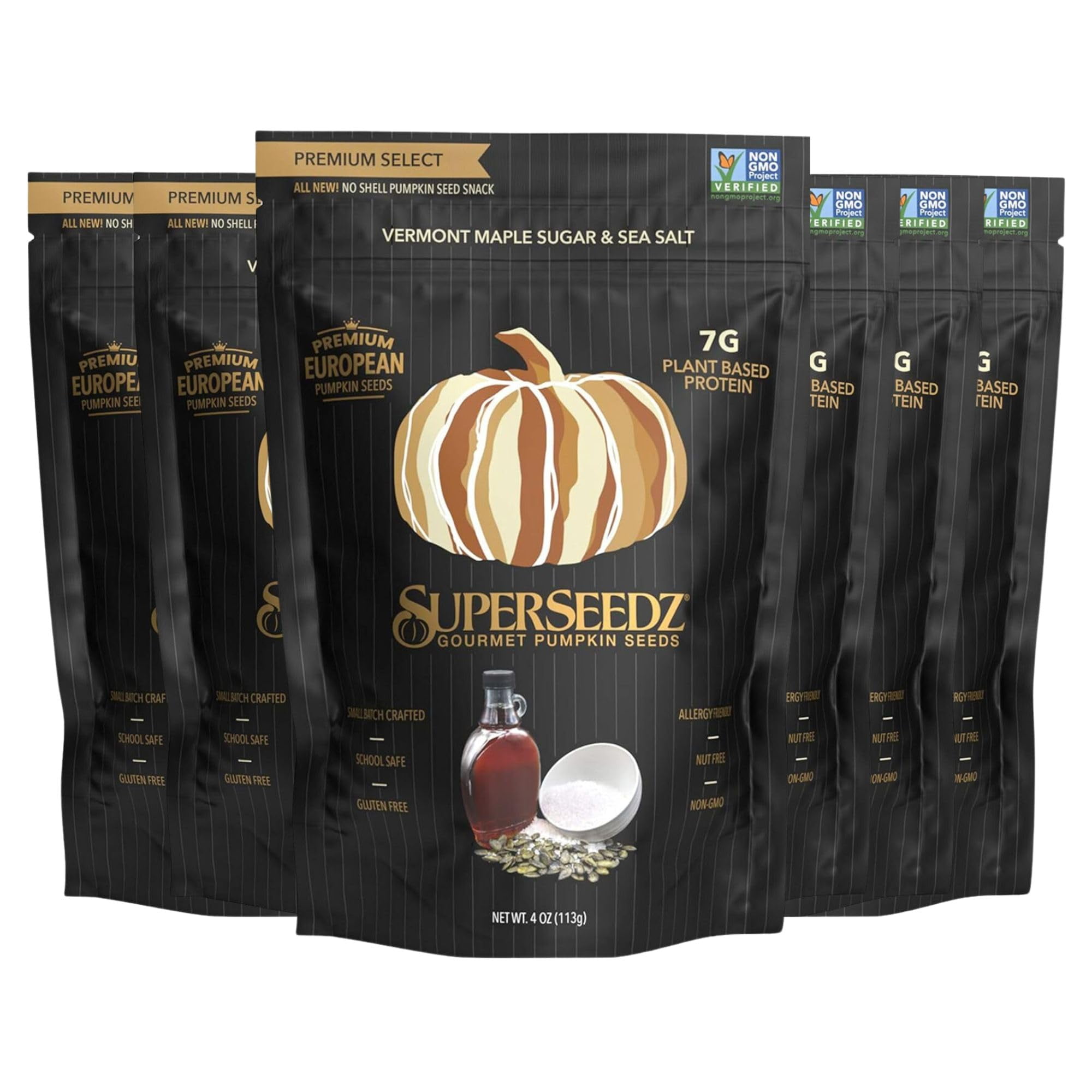 SuperSeedz Dry Roasted Pumpkin Seeds - Maple Sugar & Sea Salt Flavor, 4oz 6-Pack, Vegan, Keto, 8g Protein, Allergen-Free Snack