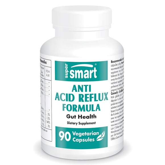 SuperSmart - Anti-Acid Reflux Formula (Advanced Complex) - with Zinc L-Carnosine, Slippery Elm Extract, D-Limonene, Licorice | Non-GMO & Gluten Free - 90 Vegetarian Capsules