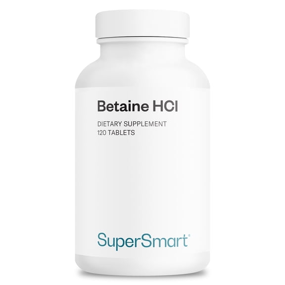 SuperSmart - Betaine HCI 2600 mg per Day (Hydrochloride) - Digestive Bitters - Pepsin Support - with Protease | Non-GMO & Gluten Free - 120 Tablets