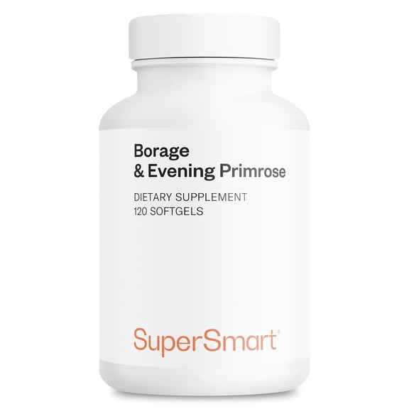 SuperSmart Borage & Evening Primrose (High Potency) - GLA Oil Gamma Linolenic Acid Cold Pressed - with Vitamin E, Borage Oil & Evening Primrose Oil Supplement | Non-GMO & Gluten Free - 120 Softgels