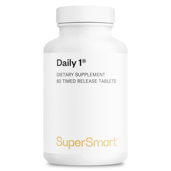 SuperSmart Daily 1 Timed Release (Patented) - 30-in-1 Daily Multivitamin for Women & Men - with Vitamin A, B, C, D, E, Magnesium, Zinc, BioPQQ | Made in USA | Non-GMO & Gluten Free - 60 Tablets