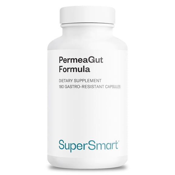 SuperSmart PermeaGut Formula (High Potency) - with L-Glutamine, ButiShield Calcium Butyrate, Zinc-L-Carnosine - Gut Barrier Support | Vegan & Gluten Free - 180 Gastro-Resistant Capsules