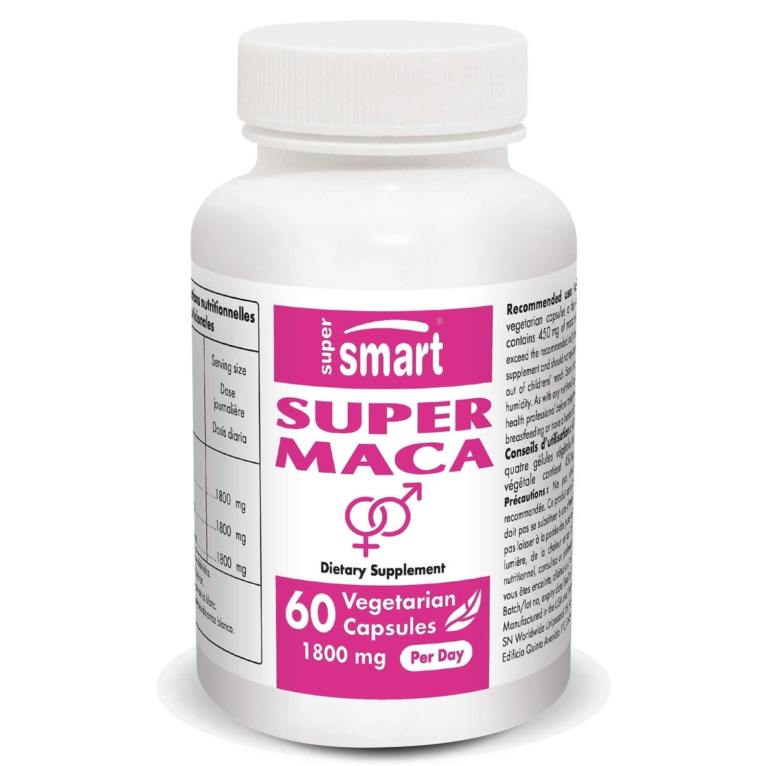SuperSmart - Super Maca 1800 mg per Day - Black, Red & Yellow Maca Root Complex - Libido Supplement for Men & Women | Non-GMO & Gluten Free - 60 Vegetarian Capsules