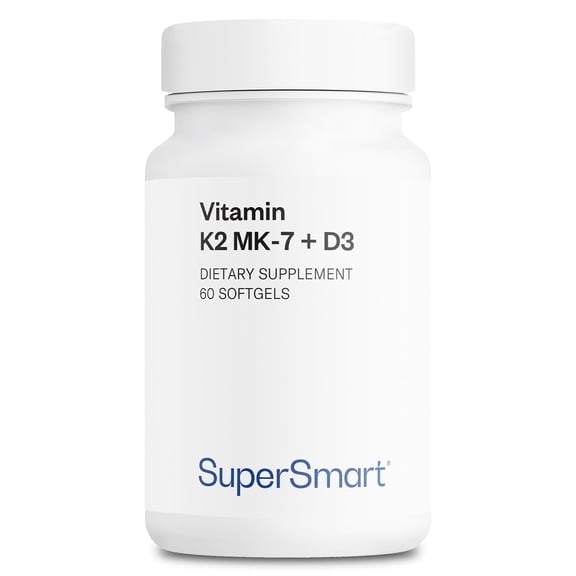 SuperSmart Vitamin K2 MK7 + Vitamin D3 90mcg per Day (High Bioavailability) - Menaquinone Supplement - Vitamin D & K Complex | Non-GMO & Gluten Free - 60 Softgels