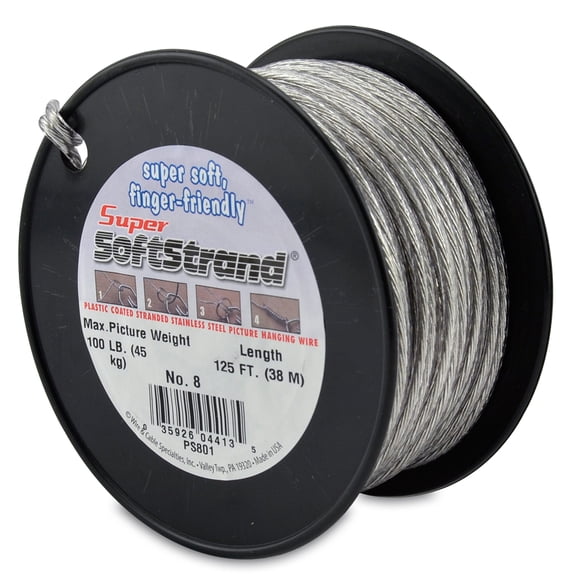 SuperSoftstrand Size 8 -125-Feet Picture Wire Vinyl Coated Stranded Stainless Steel