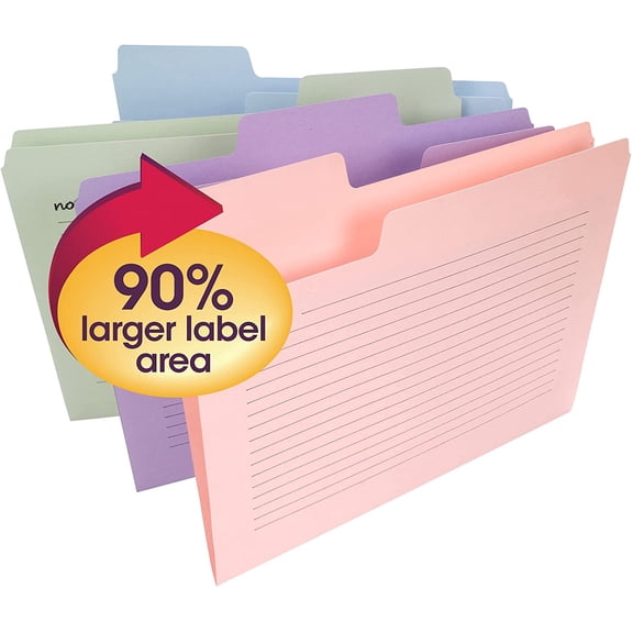 SuperTab Oversized Tab File Folders, 1/3-Cut Oversized Tabs, Letter Size, Assorted Colors, 12 per Pack (11651)