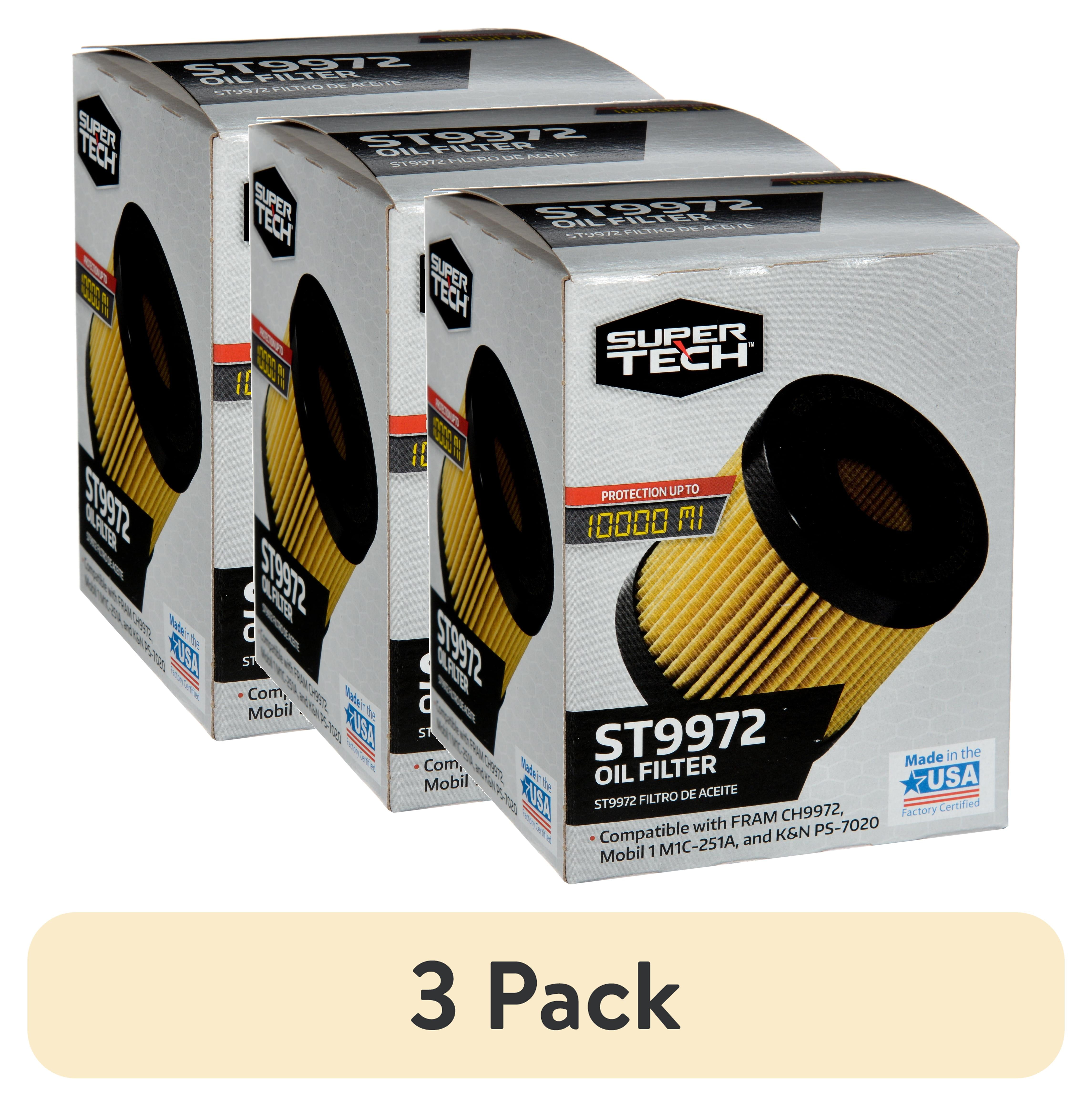 (3 pack) SuperTech Oil Filter, ST9972, 10K Mile Cartridge Filter for