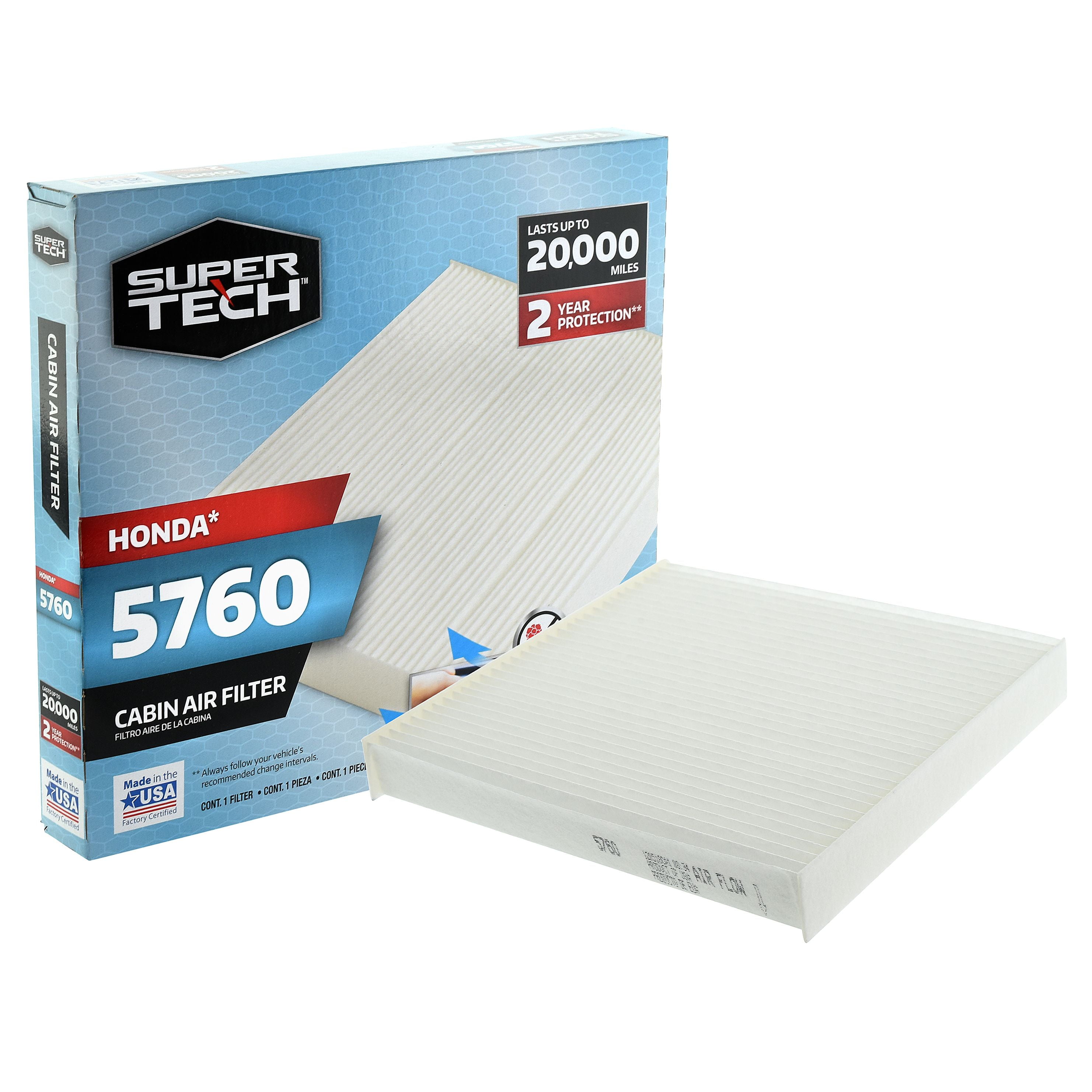 SuperTech Cabin Air Filter 5760, Replacement Air/Dust Filter for Honda