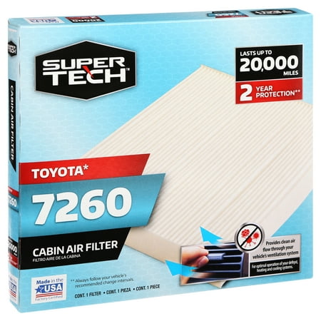 SuperTech Cabin Air Filter, 7260, Replacement Cabin Filter for Toyota Fits select: 2002-2006 TOYOTA CAMRY, 2004-2010 TOYOTA SIENNA