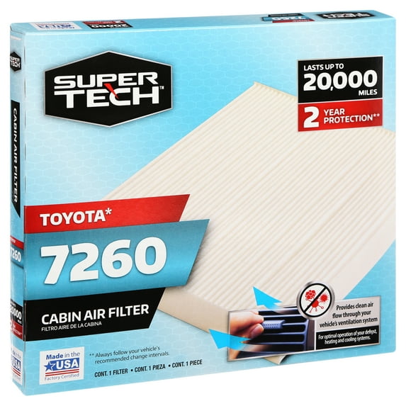 SuperTech Cabin Air Filter, 7260, Replacement Cabin Filter for Toyota Fits select: 2002-2006 TOYOTA CAMRY, 2004-2010 TOYOTA SIENNA