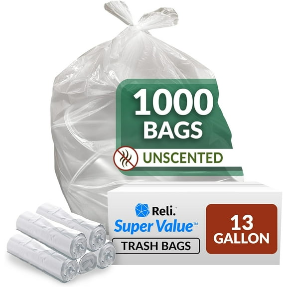 SuperValue 13 Gallon Trash Bags | 1000 Count Bulk | Tall Kitchen | Can Liners | Clear Multi-Use Garbage Bags