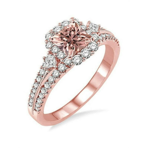 Superb 1.50 Carat Princess Morganite and Diamond Wedding Ring in 14k Rose Gold affordable morganite & diamond engagement ring