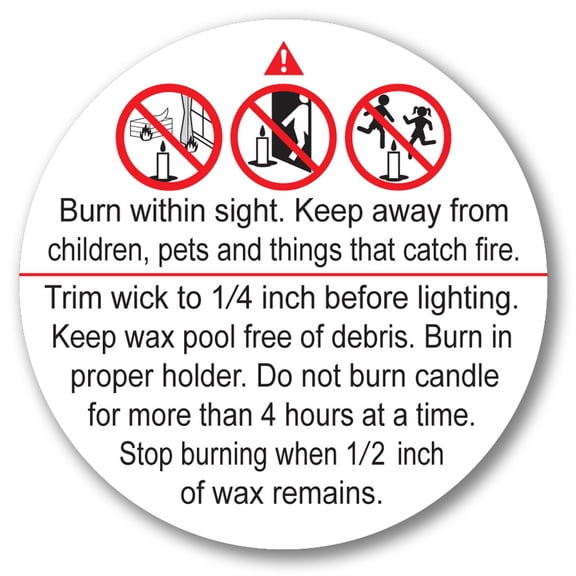 Superb Home 100 pcs 2” ASTM Compliant Candle Warning Labels Stickers Waterproof Scratchproof Official NCA Safety Alert Symbols Big Text Soy Wax Candles Making Supplies Jars Tins Container