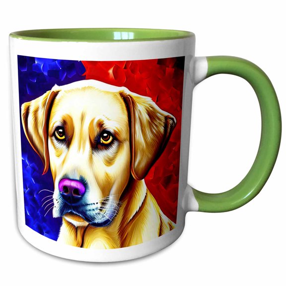 3drose, Superb Labrador Retriever Dog Portrait on Blue and Red Gifts for Family, 11oz Two-tone Green Mug