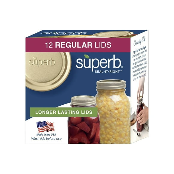 Superb Regular Mouth Canning Lids (12 Count) Mason Jar Metal Lids for Home Canning and Food Preservation