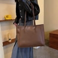 thumbnail image 1 of Superb Soft Leather Tote Bag for Women, Uncomplicated Style Shoulder Bag for Fall and Winter, Large Capacity Commuter Handbag with Zippered Pocket, 14.5x10.5 Inch, For Daily Commuting and Work, 1 of 6