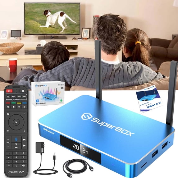 Super Box S6 Max 2026 Fully Loaded, 4GB RAM+64GB ROM, SuperBox S6 Max Smart TV Box with Voice Remote, 2T2R Dual Band WiFi