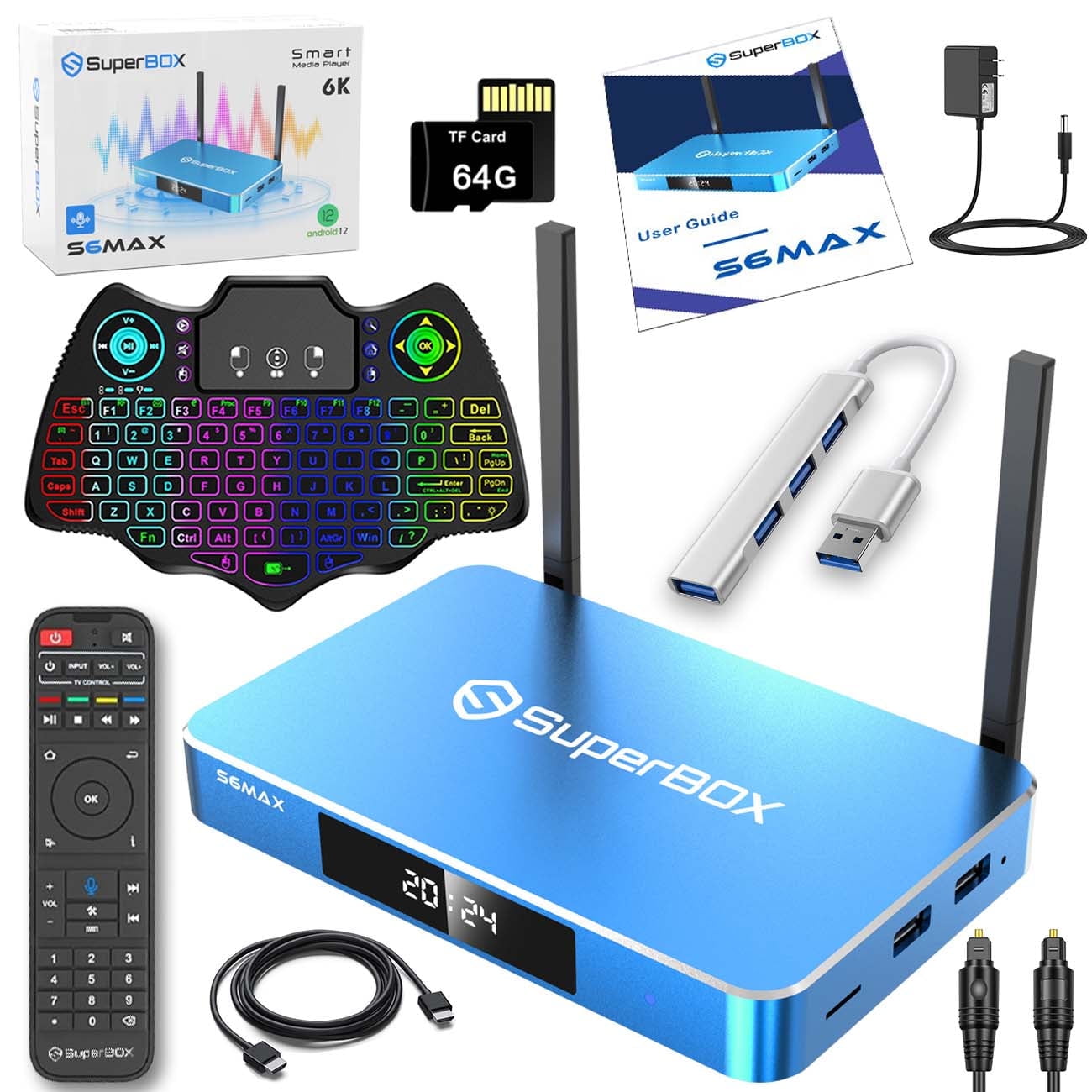 Superbox S6 Max 2025 Fully Loaded 4G RAM & 64G ROM, with Voice Remote and Accessories, 6K HDMI, 2T2R Dual Band Wifi