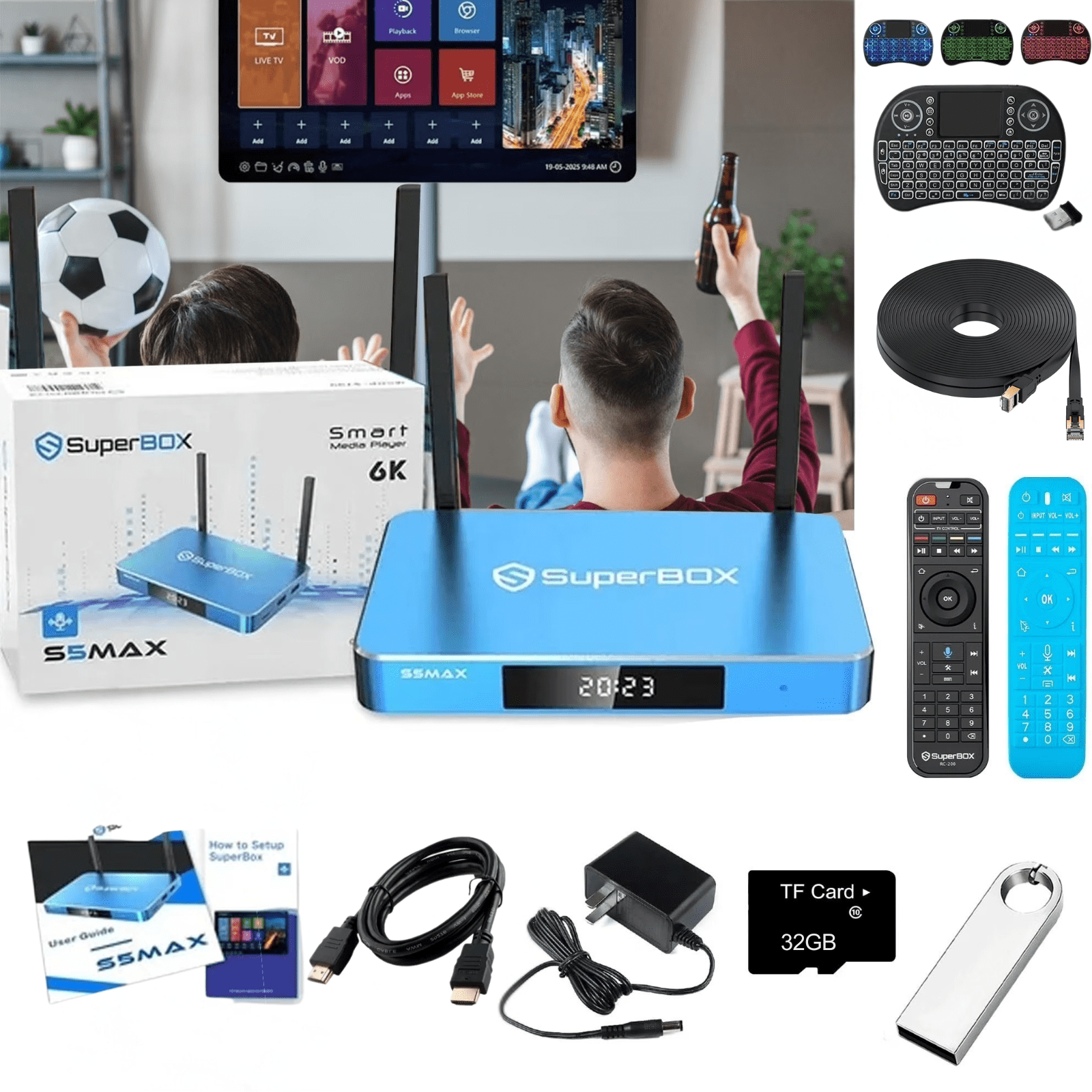 Superbox S5 Max 2025 New with Power Cord 6K Ultra HD Voice Remote, 4GB RAM + 64GB ROM (Super-Fast Easy Detailed Install Instructions)