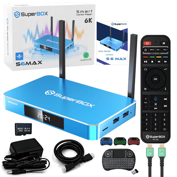 Superbox S6 MAX Latest Version 2025 | 4GB+64GB Android Box | 6K Smart TV Box with Voice Remote | Parental Control Time | 8 Hours Time Shift | Easy Setup & Support