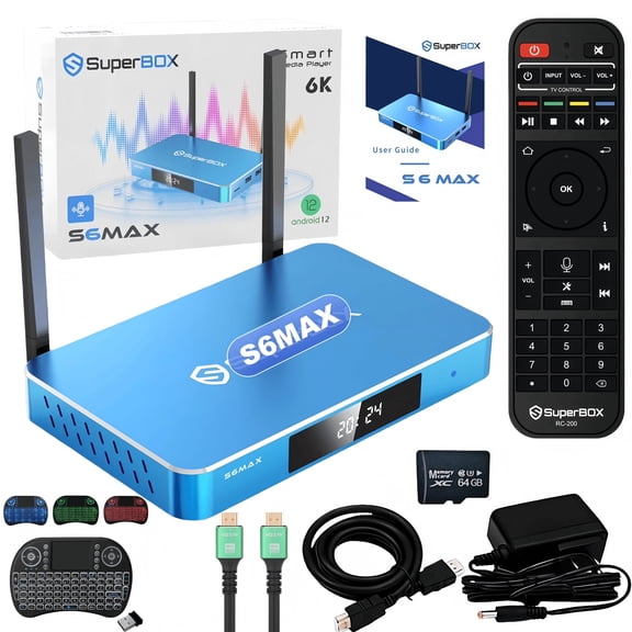 Superbox S6 Max Latest Version 2025 | 8 Hours Time Shift | Parental Control Time | 4GB+64GB Smart Box | 6K Android TV Box with Voice Remote | Superbox S5 Max 2024 Upgrade