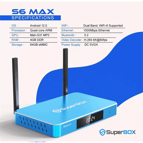 Superbox S6 Max Smart TV Box | 64G eMMC | 6K Ultra HD Movies &Broadcasts | Time Shift | Lifetime Free Access!