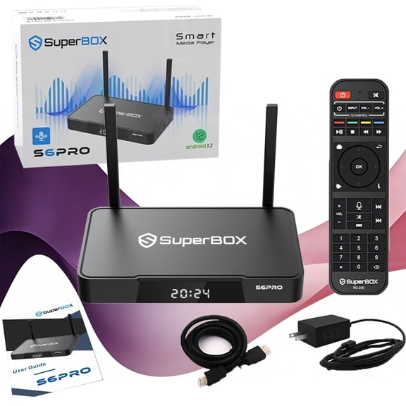 Superbox S6 PRO 2025 Fully Loaded, Newest Powerful Smart TV Box with Voice Remote Control,Android 12 TV Box -6K Ultra HD, Voice Controlled, 5.2 Bluetooth 4GB RAM, 32GB Storage (Easy Setup)