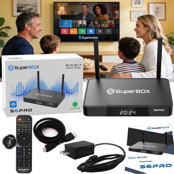 SuperBox S6 Pro 2025 Fully Loaded,4G+32G Powerful Smart Box,7 Day Time Shift, Parental Control Time, Dual Wifi, Superbox TV Box with Voice Remote Control,Easy Setup Guide