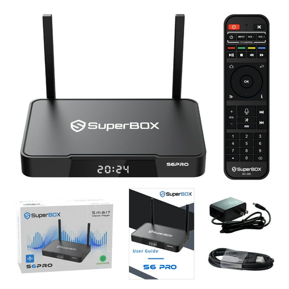 Superbox S6 Pro 2025 Premium Edition, 4G+32G Storage, 8k Resolution, Super Box S6pro Built-in Voice Control System, Dual Band WiFi, 2T2R, Android 12, Includes Detailed Setup Guide