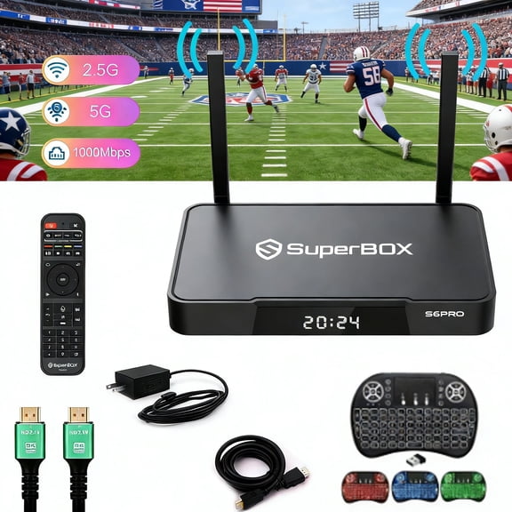 Superbox S6 Pro Latest Version 2025 | 4GB+32GB Smart Box | 6K Android TV Box with Voice Remote | Easy Setup & Support
