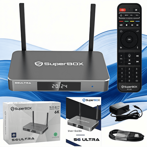 Superbox S6 ULTRA Latest Version 2025 | 4GB+128GB Smart Box | 6K Android TV Box with Voice Remote | Parental Control Time | 8 Hours Time Shift | Easy Setup & Support
