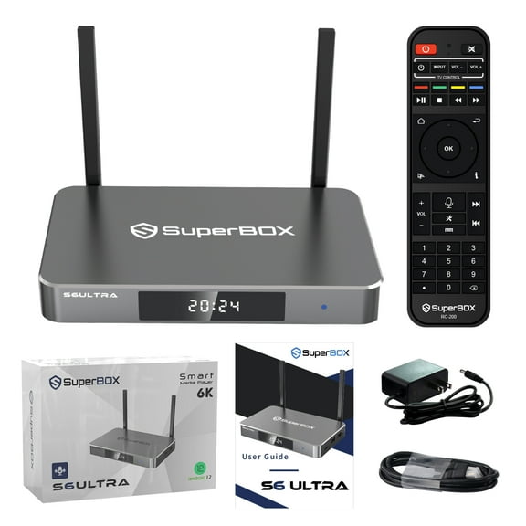 Superbox S6 Ultra 2025 Premium Edition, 4G+128G, 6k HDMI, Super Box S6Ultra Built-in Voice Control System, Dual Band WiFi, 2T2R, Includes Detailed Setup Guide